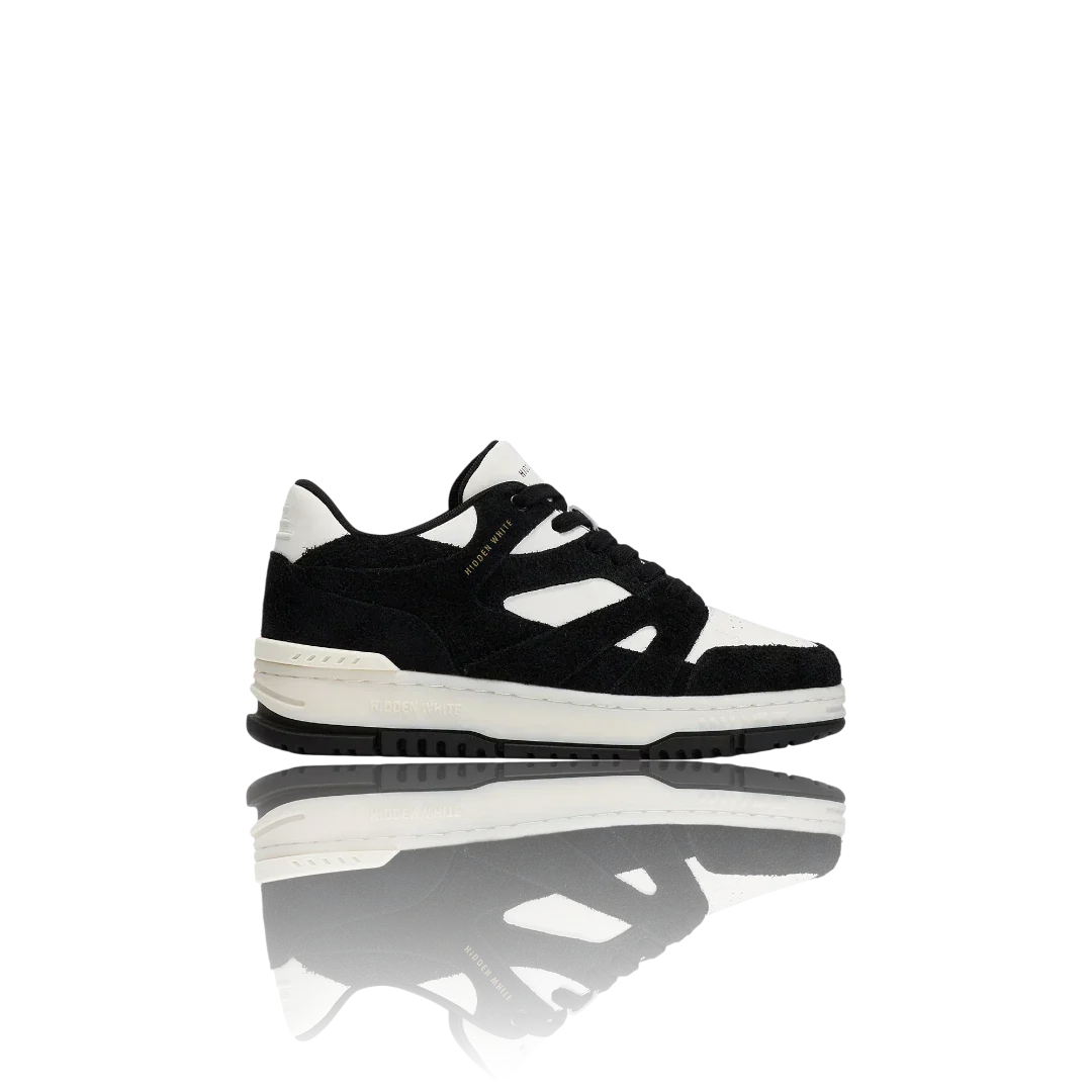White Black Suede-Trimmed Leather Sneakers