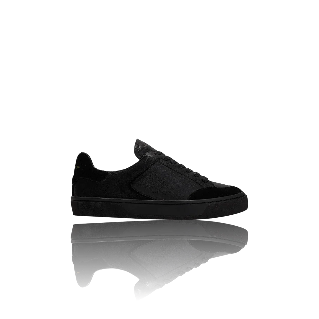 Black Suede and Crackle Leather-Trimmed Leather Sneakers