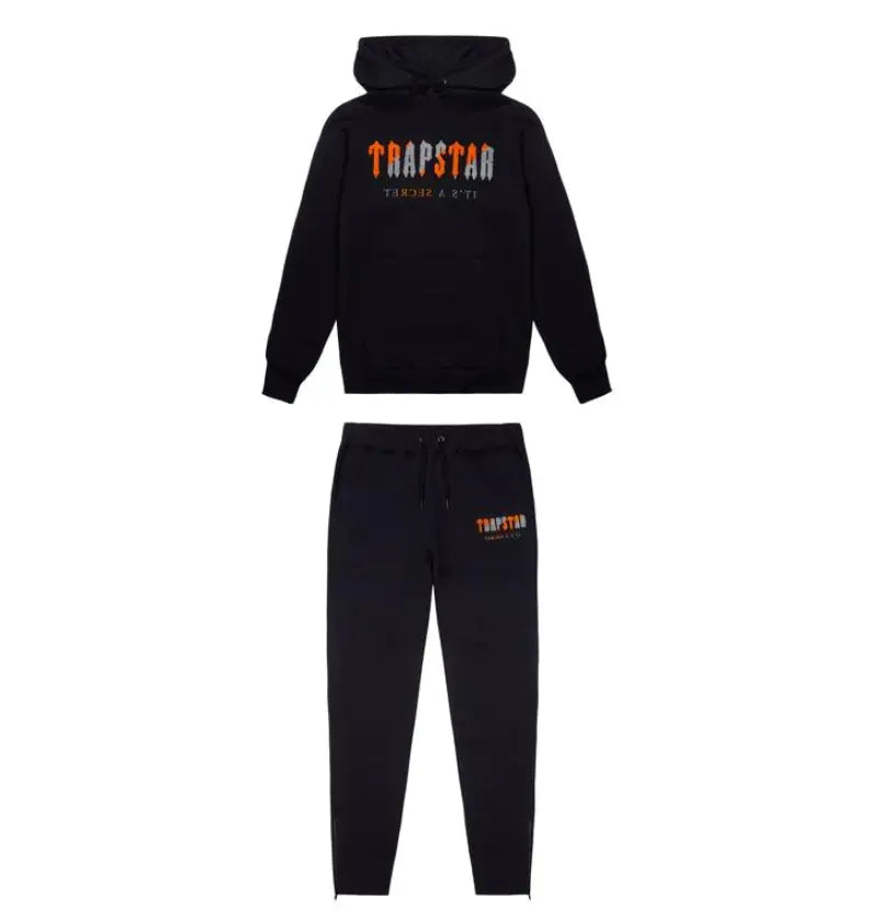 Trapstar Chenille Decoded Hoodie Tracksuit - (BLACK/ORANGE EDITION) Trapstar