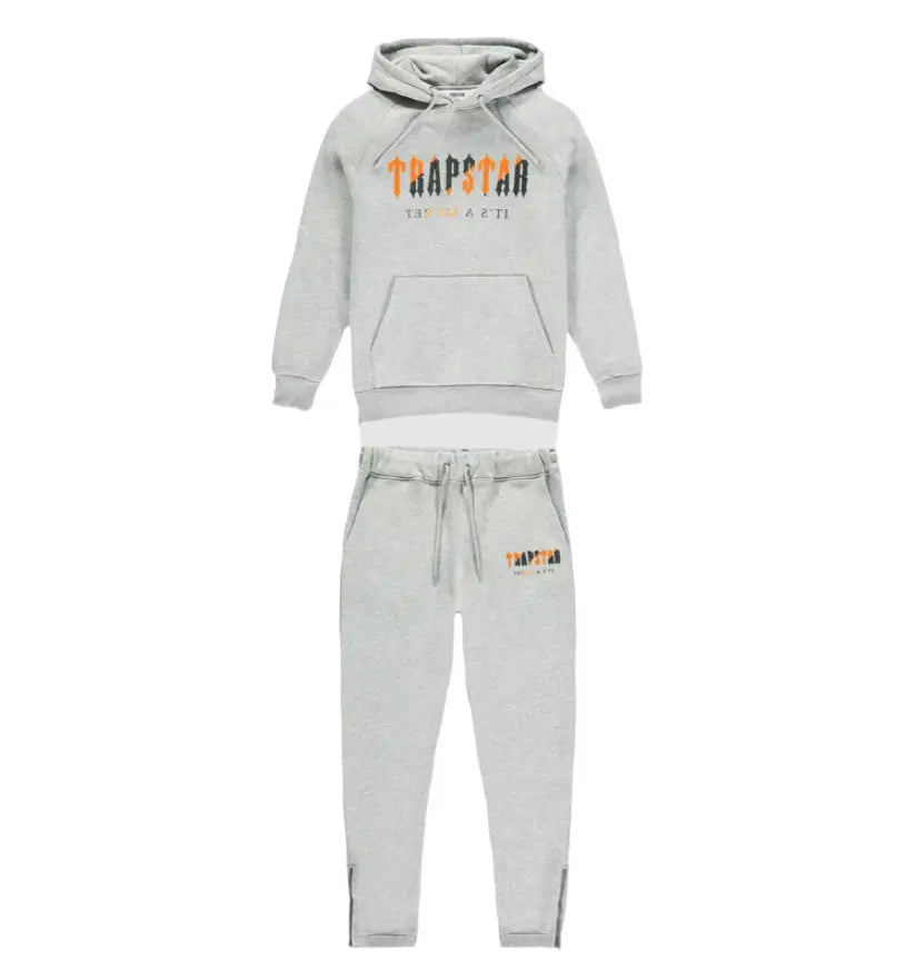 Trapstar Chenille Decoded Hoodie Tracksuit - (GREY/ORANGE EDITION) Trapstar