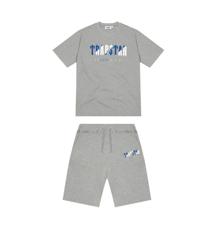 Trapstar Chenille Decoded Short Set - (GREY/DAZZLING BLUE)