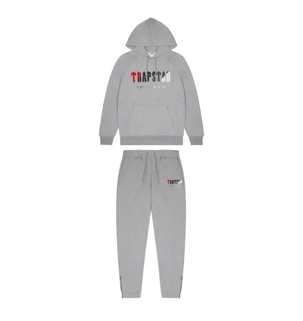 Trapstar Chenille Decoded Hoodie Tracksuit - (GREY/RED) Trapstar