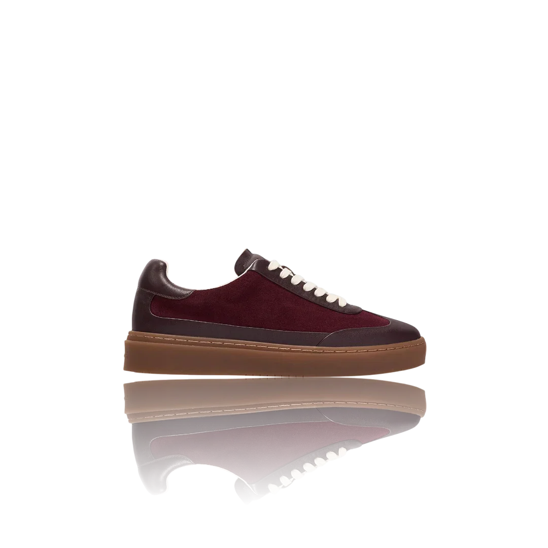 Burgundy Bordeaux Leather-Trimmed Suede Sneakers