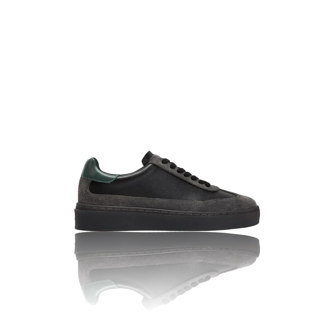 Black Racing Green Charcoal Suede-Trimmed Leather Sneakers