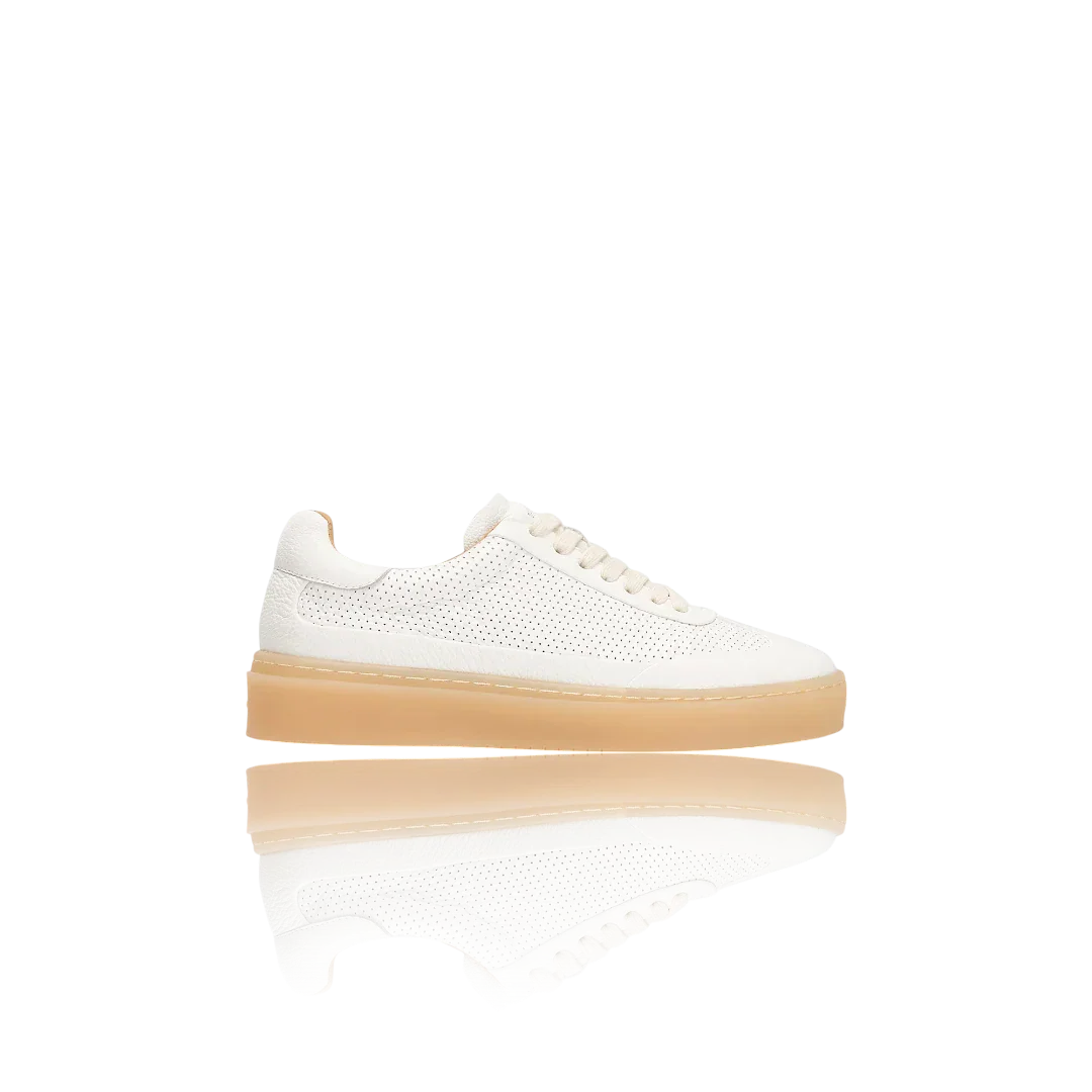 White Leather-Trimmed Perforated Leather Sneakers