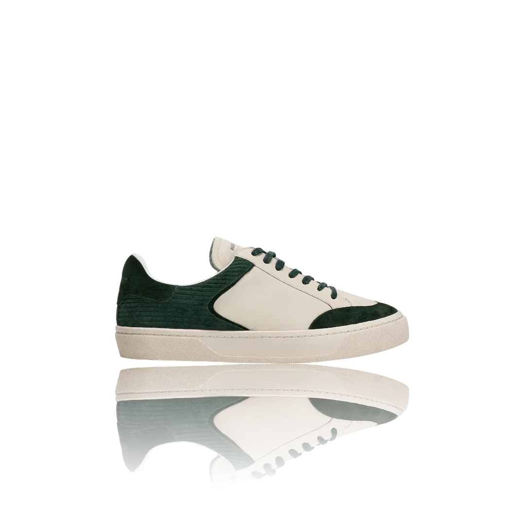 Ivory Green Suede-Trimmed Leather Sneakers