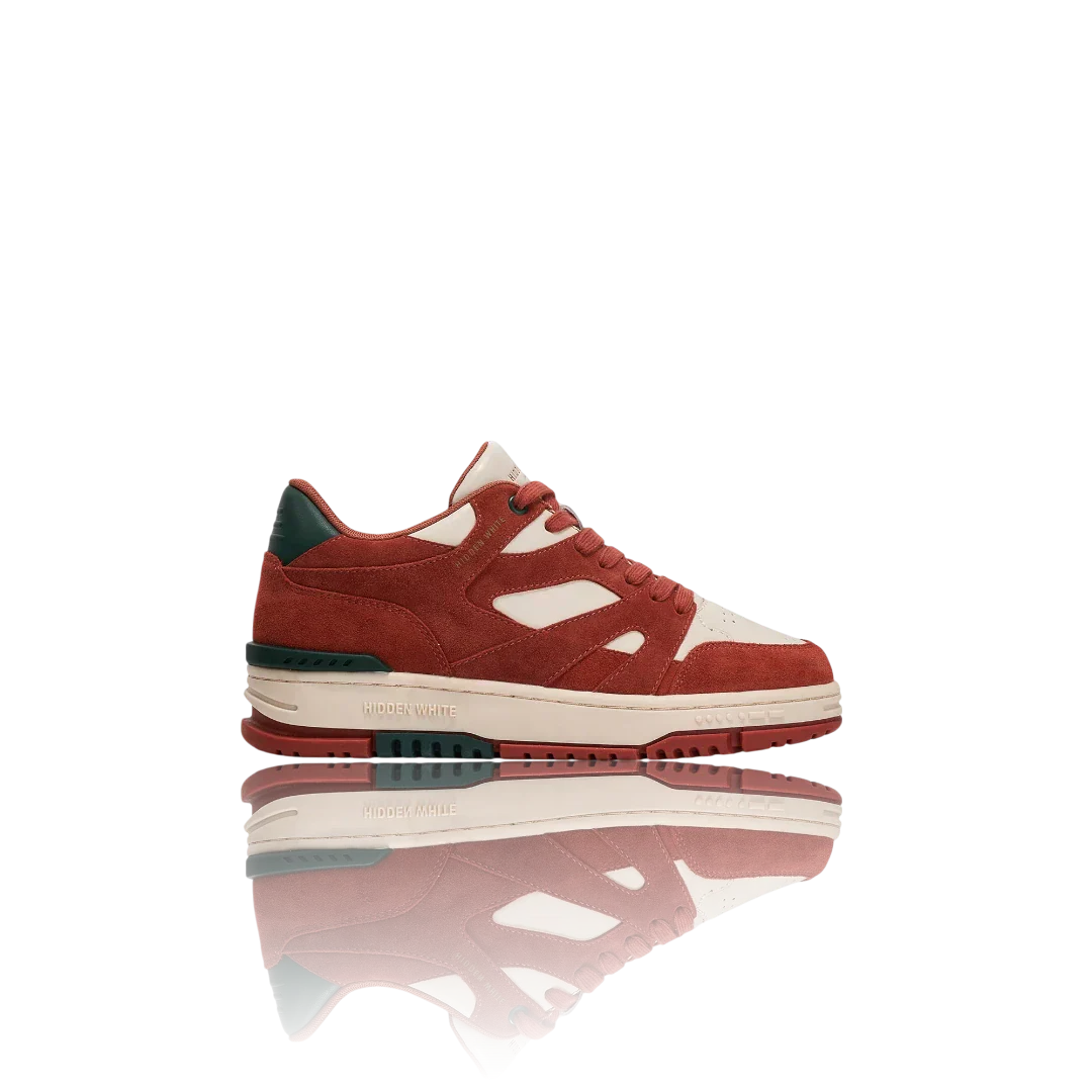 Ivory Burnt Orange Forest Green Suede-Trimmed Leather Sneakers