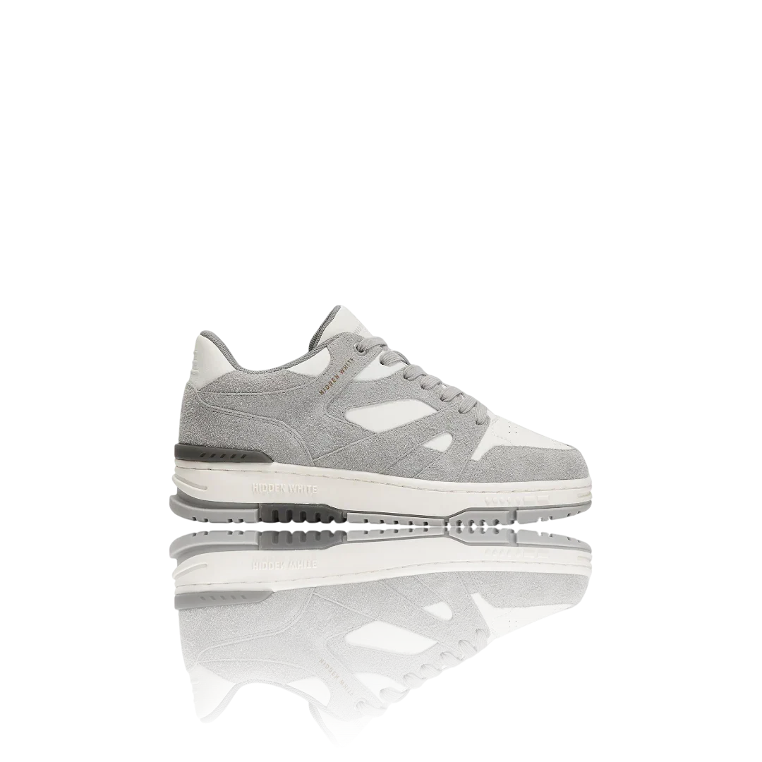 White Grey Suede-Trimmed Leather Sneakers
