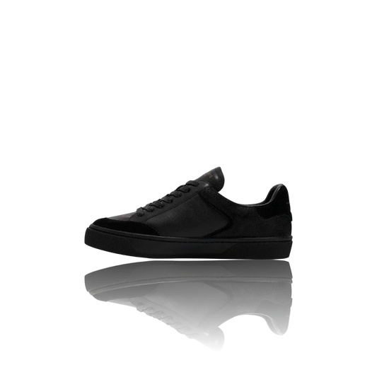 Black Suede and Crackle Leather-Trimmed Leather Sneakers