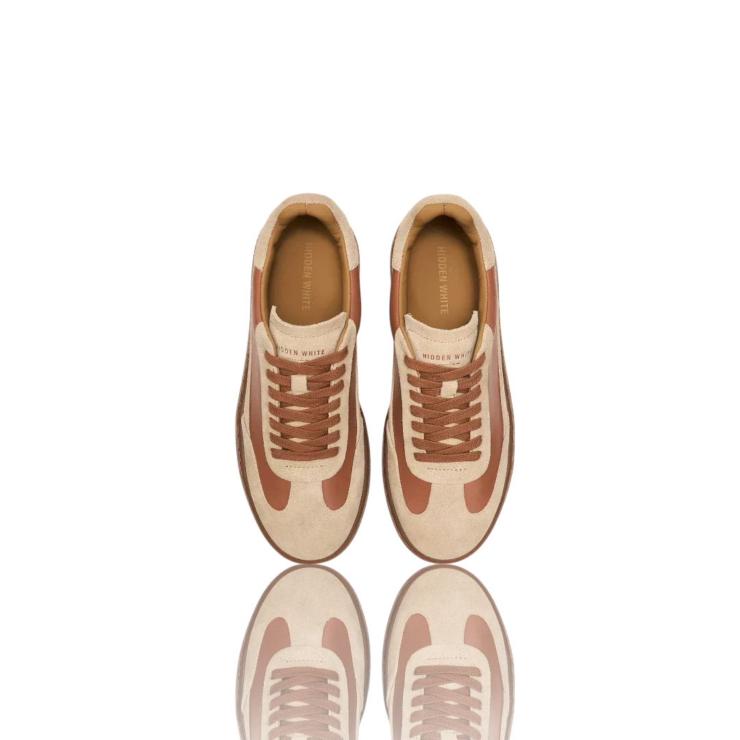 Tan Desert Suede-Trimmed Leather Sneakers
