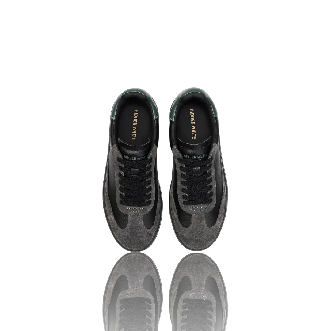 Black Racing Green Charcoal Suede-Trimmed Leather Sneakers