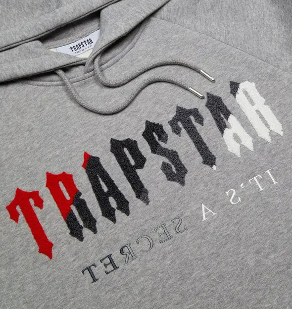 Trapstar Chenille Decoded Hoodie Tracksuit - (GREY/RED) Trapstar