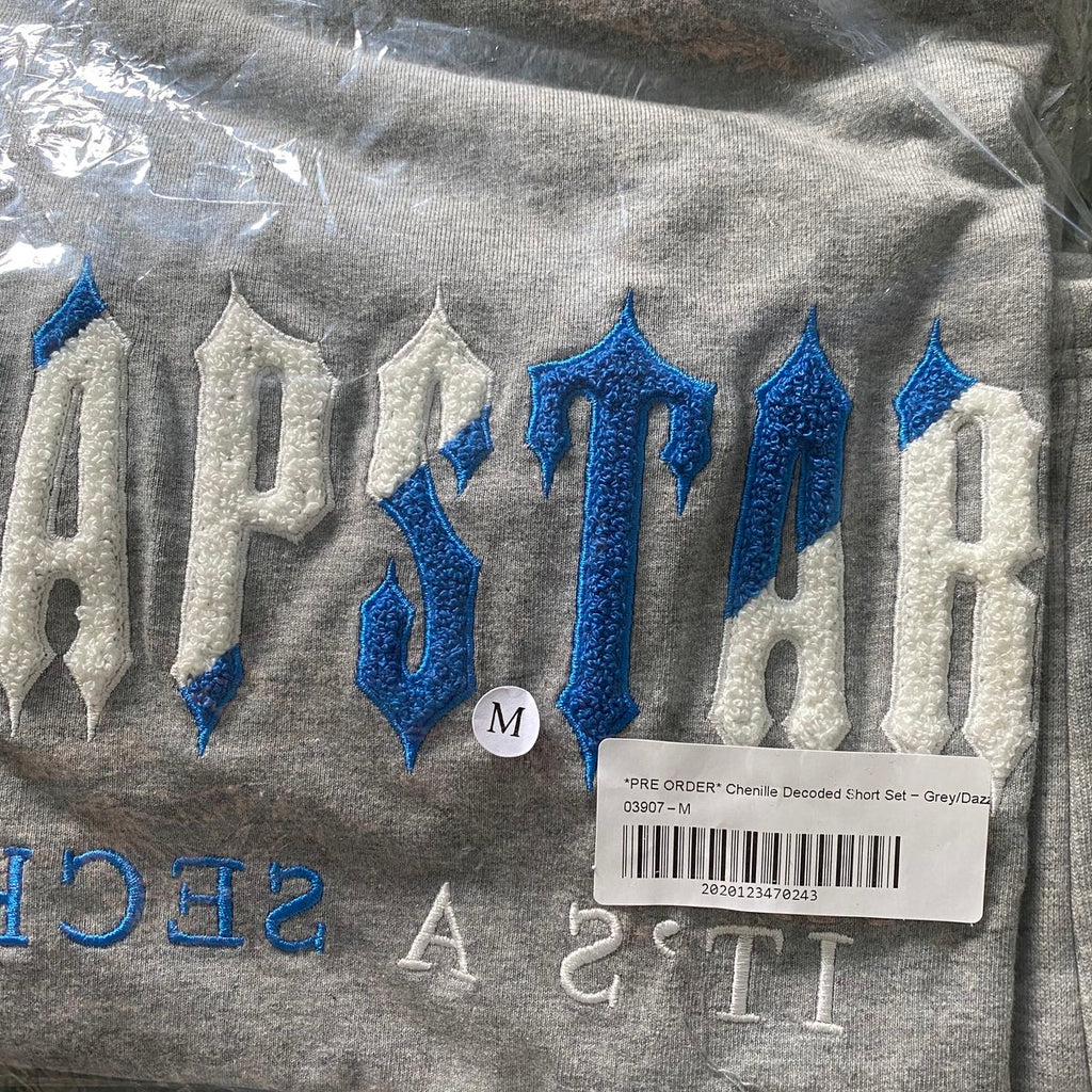 Trapstar Chenille Decoded Short Set - (GREY/DAZZLING BLUE)