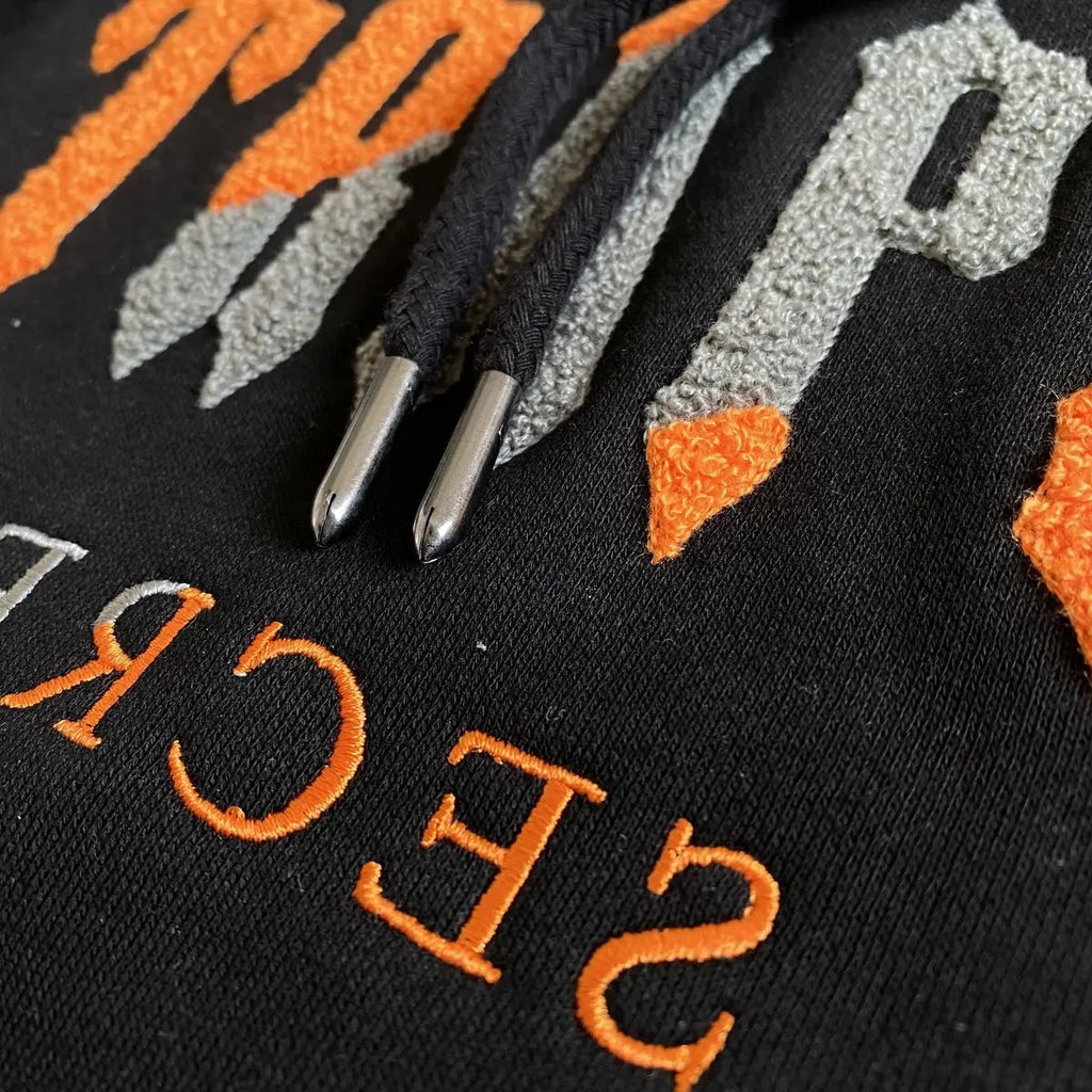 Trapstar Chenille Decoded Hoodie Tracksuit - (BLACK/ORANGE EDITION) Trapstar