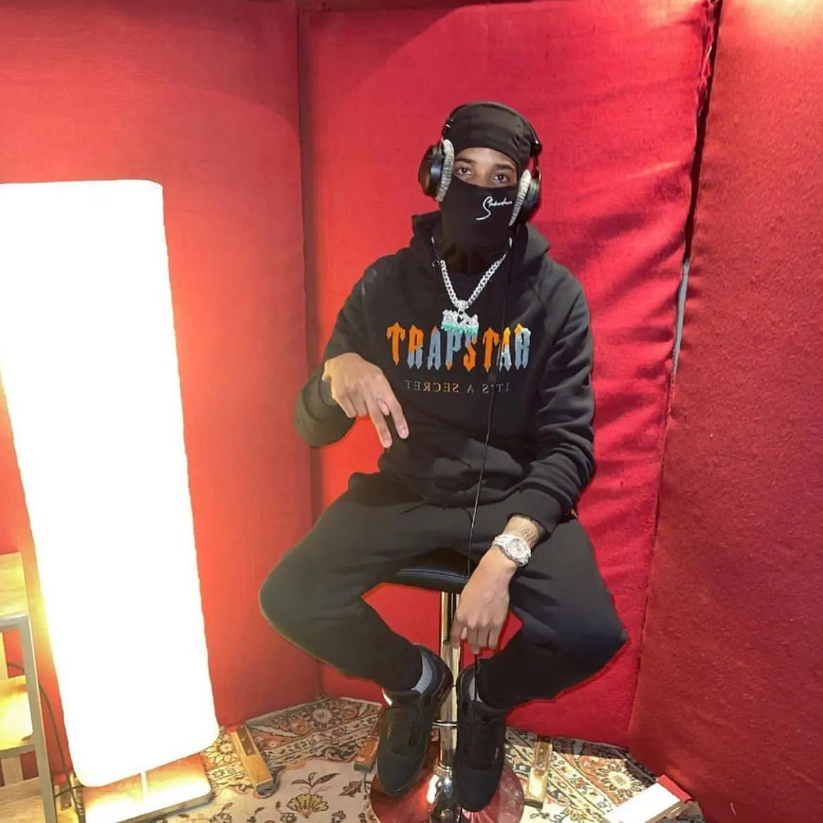 Trapstar Chenille Decoded Hoodie Tracksuit - (BLACK/ORANGE EDITION) Trapstar