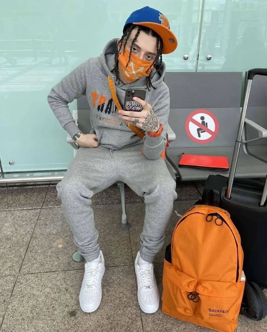 Trapstar Chenille Decoded Hoodie Tracksuit - (GREY/ORANGE EDITION) Trapstar