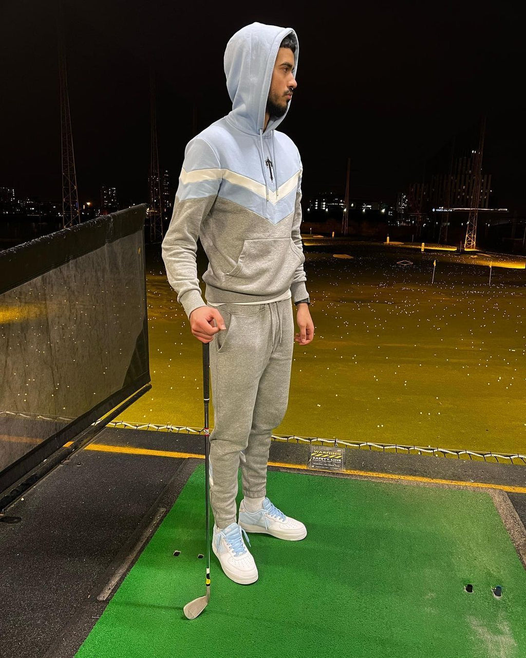 Trapstar V Stripe Tracksuit - (CASHMERE BLUE/WHITE/MARL GREY)