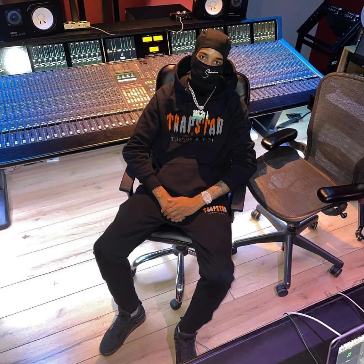 Trapstar Chenille Decoded Hoodie Tracksuit - (BLACK/ORANGE EDITION) Trapstar