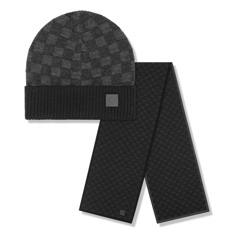 LV Beanie & Scarf Set - Black